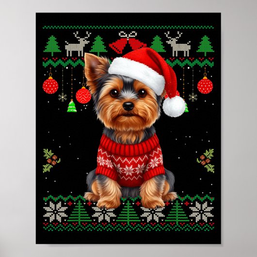 Yorkie Dog Christmas Wearing Ugly Christmas Sweate Poster (Voorkant)