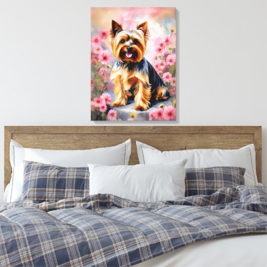 Yorkie Dog Flower Canvas Afdruk (Insitu (Slaapkamer))