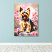 Yorkie Dog Flower Canvas Afdruk (Insitu (Houten vloer))