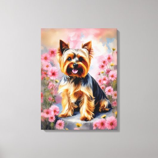 Yorkie Dog Flower Canvas Afdruk (Voorkant)