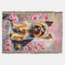 Yorkie Dog Flower Deken