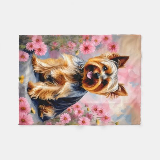 Yorkie Dog Flower Fleece Deken (Voorkant (Horizontaal))