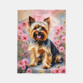 Yorkie Dog Flower Fleece Deken