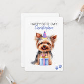 Yorkie Dog gepersonaliseerd Happy Birthday Flat Kaart (Voorkant / Achterkant in situ)