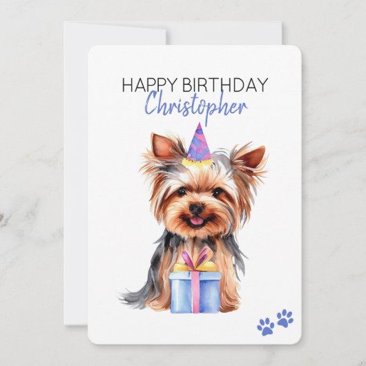 Yorkie Dog gepersonaliseerd Happy Birthday Flat Kaart (Voorkant)
