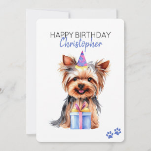 Yorkie Dog gepersonaliseerd Happy Birthday Flat Kaart