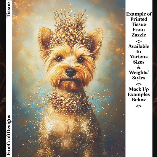Yorkie Dog, Gold Crown & Jewel Collar EA5 Decoupag Tissuepapier