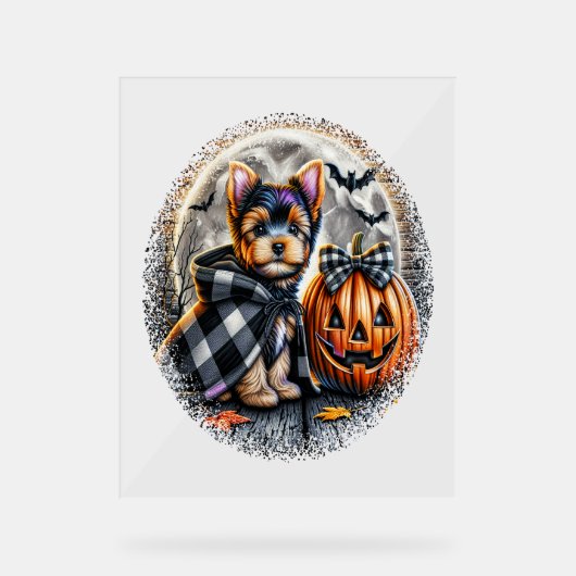 Yorkie Dog Halloween Acryl Bord (Voorkant)