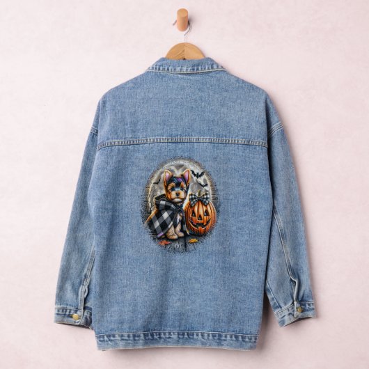 Yorkie Dog Halloween Denim Jacket (Hangar)