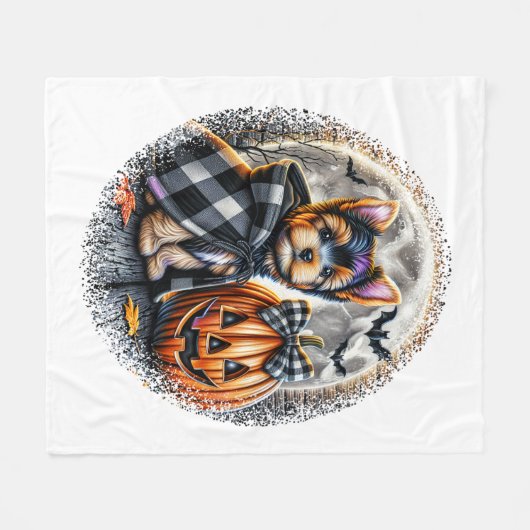 Yorkie Dog Halloween Fleece Deken (Voorkant (Horizontaal))