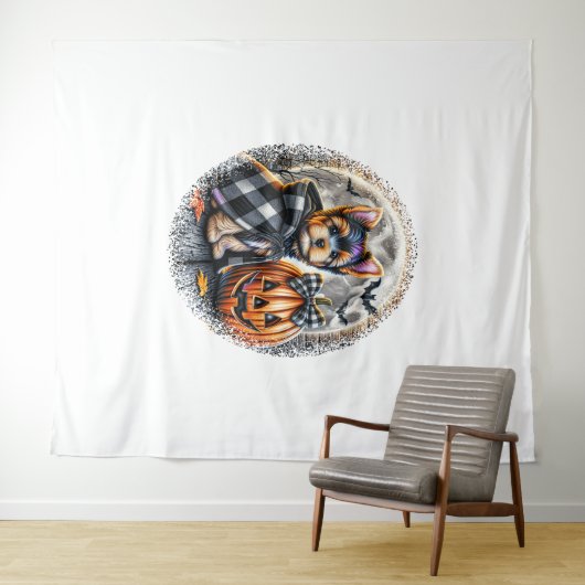 Yorkie Dog Halloween Wandkleed (In Situ (horizontaal))