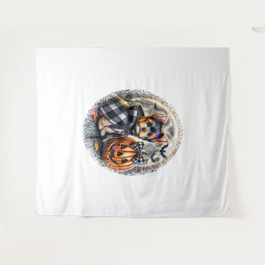 Yorkie Dog Halloween Wandkleed (Voorkant (horizontaal))