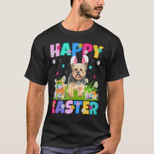 Yorkie Dog Happy Easter Bunny Yorkie Easter Sunda T-shirt (Voorkant)