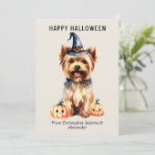 Yorkie Dog Happy Halloween Feestdagenkaart (Staand voorkant)