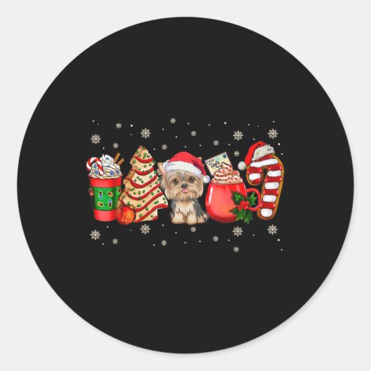 Yorkie Dog Kerst Pyjama Koffie Latte Mokken XMA Ronde Sticker (Voorkant)