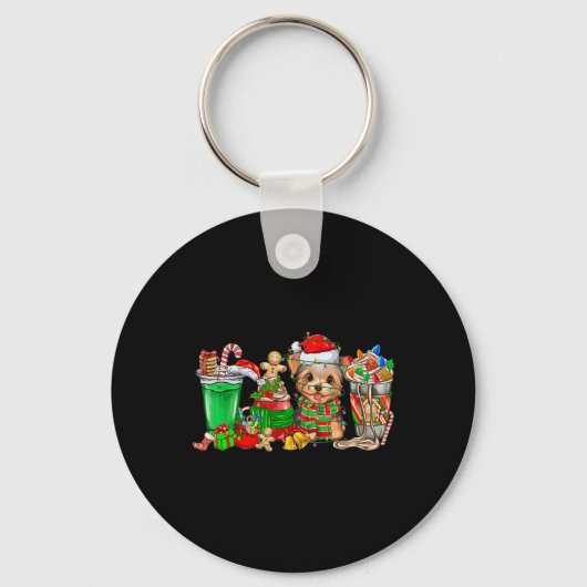 Yorkie Dog Kerst Pyjama Koffie Latte Mokken XMA Sleutelhanger (Voorkant)