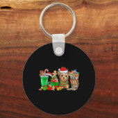 Yorkie Dog Kerst Pyjama Koffie Latte Mokken XMA Sleutelhanger (Voorkant)