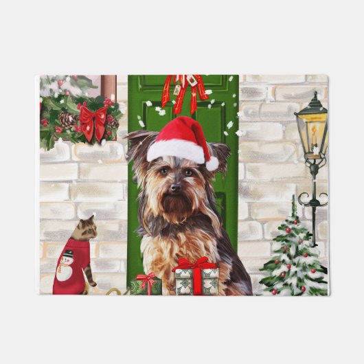 Yorkie Dog Kerstmis Deurmat (Voorkant)