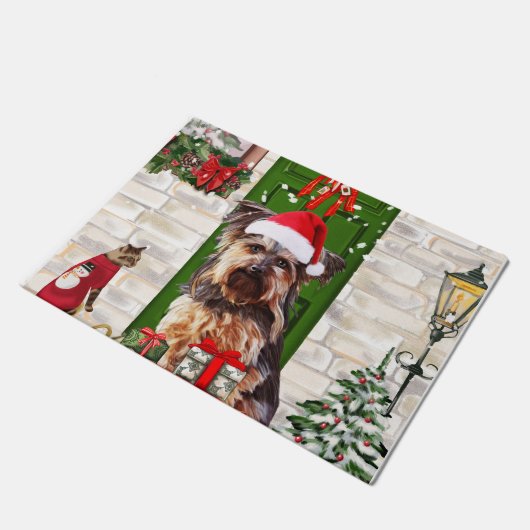 Yorkie Dog Kerstmis Deurmat (Schuin)