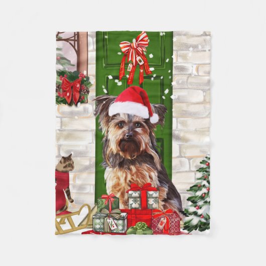 Yorkie Dog Kerstmis Fleece Deken (Voorkant)