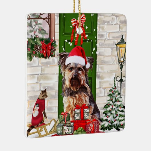 Yorkie Dog Kerstmis Keramisch Ornament (Rechts)