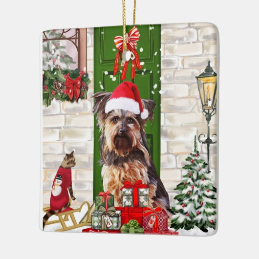 Yorkie Dog Kerstmis Keramisch Ornament (Links)