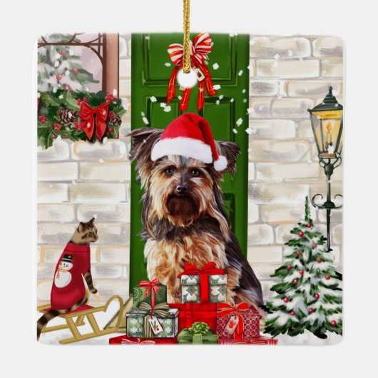Yorkie Dog Kerstmis Keramisch Ornament (Achterkant)