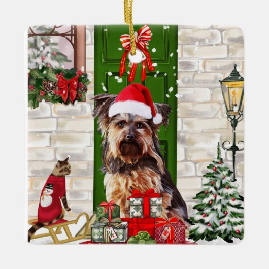 Yorkie Dog Kerstmis Keramisch Ornament (Voorkant)