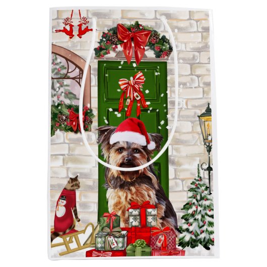 Yorkie Dog Kerstmis Medium Cadeauzakje (Voorkant)