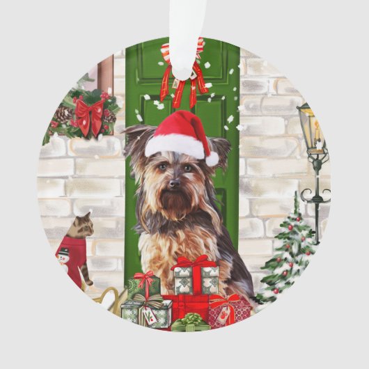Yorkie Dog Kerstmis Ornament (voorkant)