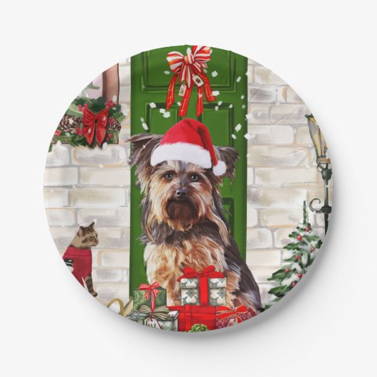 Yorkie Dog Kerstmis Papieren Bordje (Voorkant)