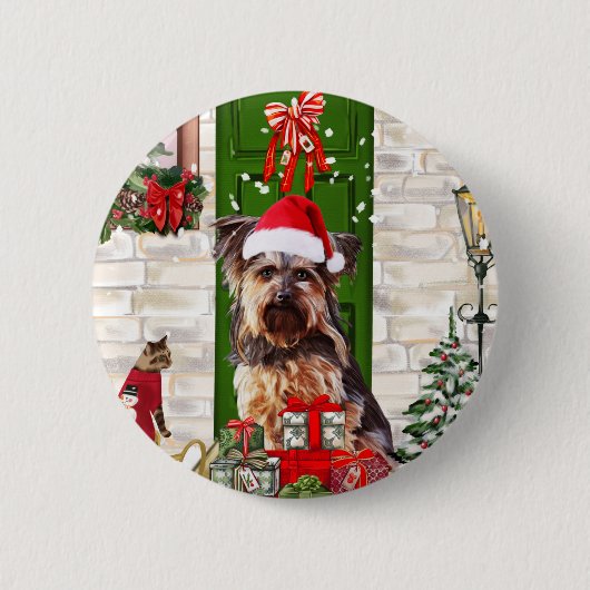 Yorkie Dog Kerstmis Ronde Button 5,7 Cm (Voorkant)