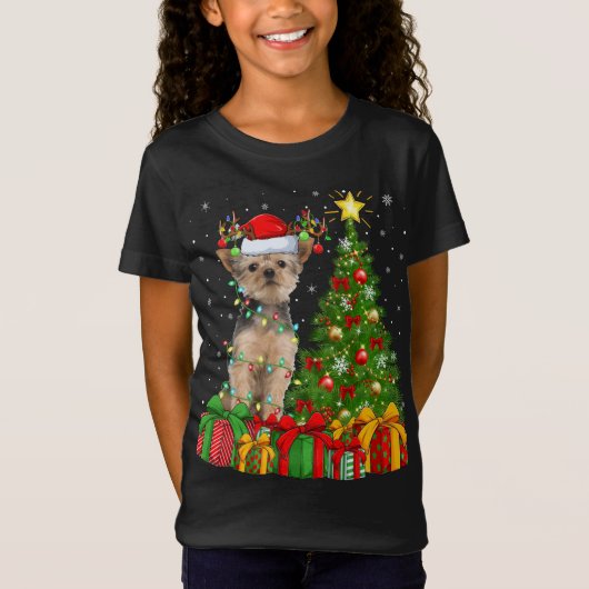Yorkie Dog Lighting Xmas - kerstboom - kerstman T-shirt (Voorkant)