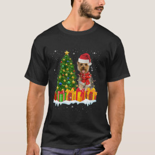 Yorkie Dog Lighting Xmas - kerstboom - kerstman T-shirt