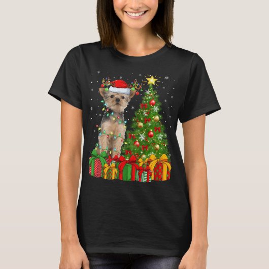 Yorkie Dog Lighting Xmas - kerstboom - kerstman T-shirt (Voorkant)