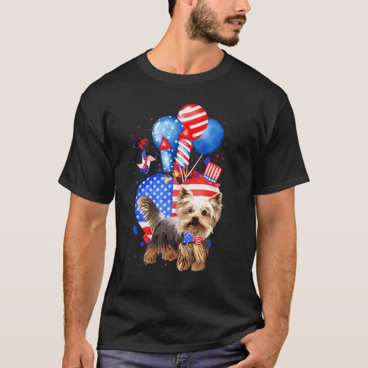 Yorkie Dog Merica 4 juli Amerikaanse vlag T-shirt (Voorkant)