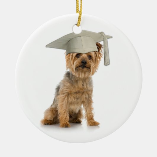 Yorkie Dog met Afstuderen Pet Keramisch Ornament (Voorkant)
