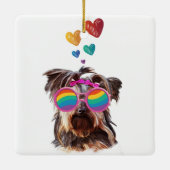 Yorkie Dog met hartenValentijnsdag Keramisch Ornament (Achterkant)