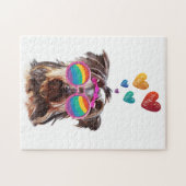 Yorkie Dog met hartenValentijnsdag Legpuzzel (Horizontaal)