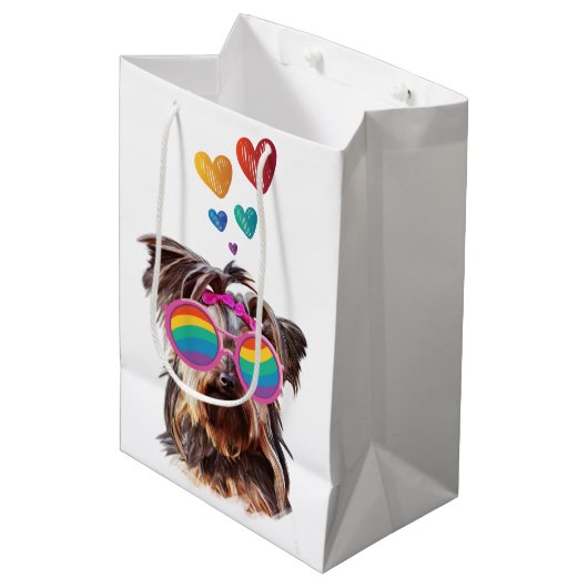 Yorkie Dog met hartenValentijnsdag Medium Cadeauzakje (Voorkant Gekanteld)