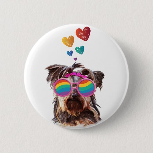 Yorkie Dog met hartenValentijnsdag Ronde Button 5,7 Cm (Voorkant)