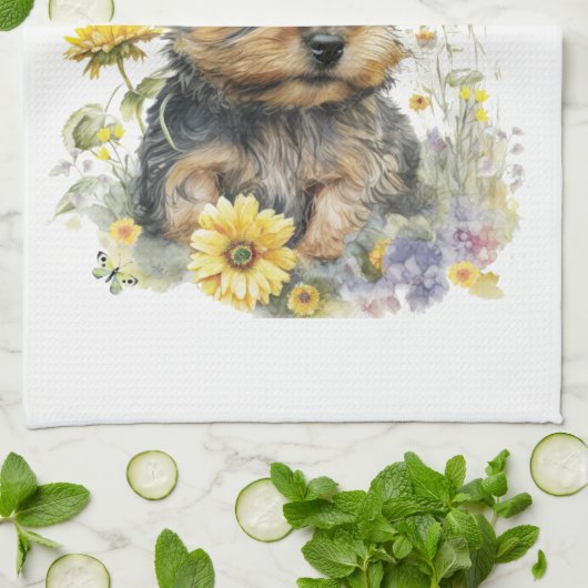 Yorkie Dog Mom Floral Theedoek (Gevouwen)