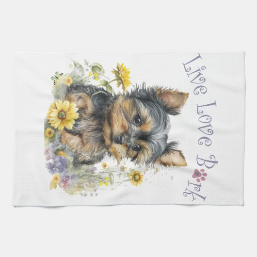 Yorkie Dog Mom Floral Theedoek (Horizontaal)