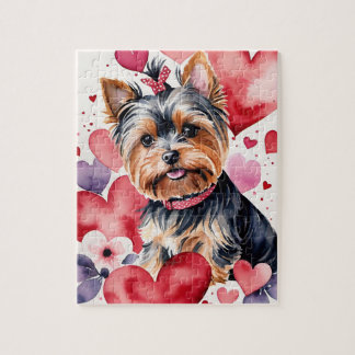 Yorkie Dog Pet Portrait Watercolor Valentine Legpuzzel