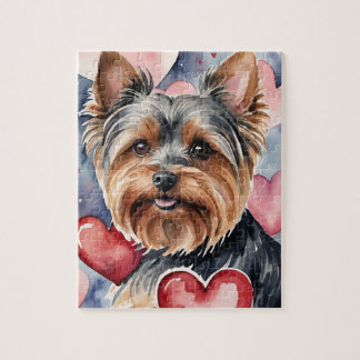 Yorkie Dog Pet Portrait Watercolor Valentine Legpuzzel
