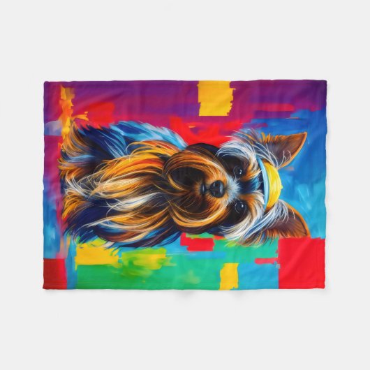 Yorkie Dog Pop Art Fleece Deken (Voorkant (Horizontaal))