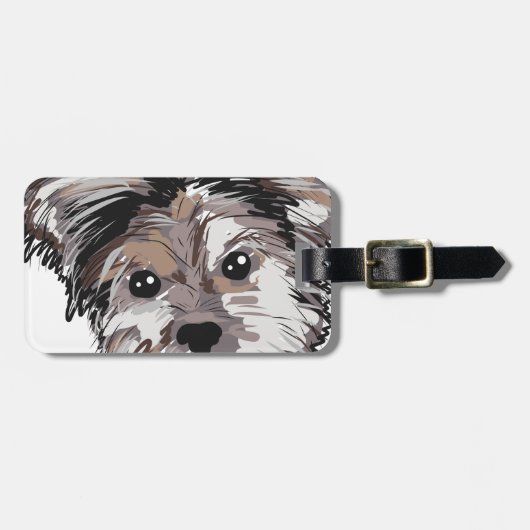 Yorkie Dog Pup Face Sketch Bagagelabel (Voorkant horizontaal)