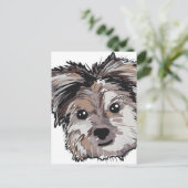 Yorkie Dog Pup Face Sketch Briefkaart (Staand voorkant)