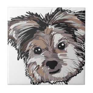 Yorkie Dog Pup Face Sketch Tegeltje