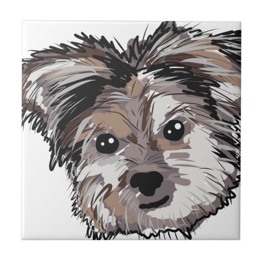 Yorkie Dog Pup Face Sketch Tegeltje (Voorkant)